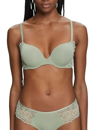 Produktbild: ESPRIT Damen Big Flower Lace Rcs Sexy Pad T-Shirt BH, Dusty Green, 85C EU