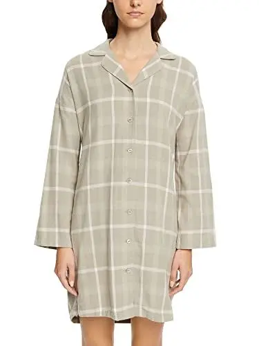 Produktbild: ESPRIT Damen Flannel Check 2 SUS Nightshirt Nachthemd, Light Khaki 3, 36