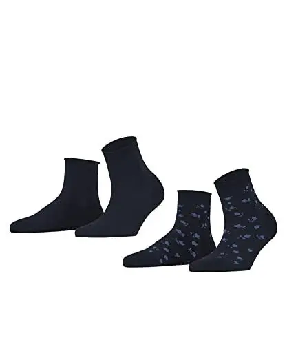 Produktbild: ESPRIT Damen Kurzsocken Mini Flower 2-Pack W SSO Baumwolle gemustert 2 Paar, Blau (Marine 6120), 35-38