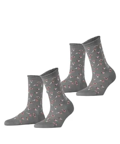 Produktbild: ESPRIT Damen Petite Flowers 2-Pack W SO Viskose Gemustert 2 Paar Socken, Grau (Light Grey 3400), 39-42 (2er Pack)