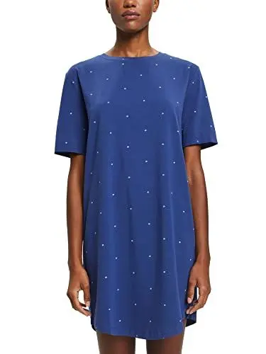 Produktbild: ESPRIT Damen Seasonal Print Co Sus Nightshirt S-slv Nachthemd, Dark Blue, 34