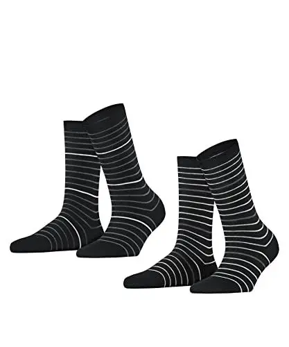 Produktbild: ESPRIT Damen Socken Fine Stripe 2-Pack W SO Baumwolle gemustert 2 Paar, Schwarz (Black 3000), 35-38