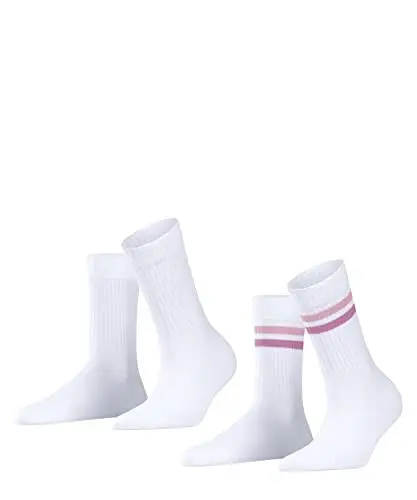 Produktbild: ESPRIT Damen Tennis Stripe 2-Pack W SO Baumwolle Gemustert 2 Paar Socken, Weiß (Woolwhite 2060), 35-38 (2er Pack)
