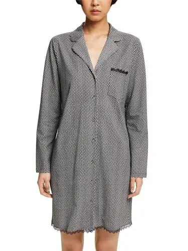 Produktbild: ESPRIT Damen Printed Cotton Lace Sus A_ls Nachthemd, Schwarz, 38 EU