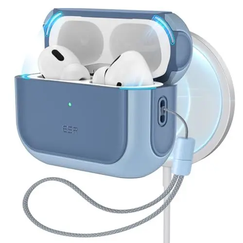 Produktbild: ESR für Airpods Pro 2 Hülle (2023/2022/2019), kompatibel mit AirPods Pro 2./1. Generation, MagSafe Ready, Magnetischer Deckel, USB-C/Lightning Kabel, Hybrid Sturzschutz, Blau