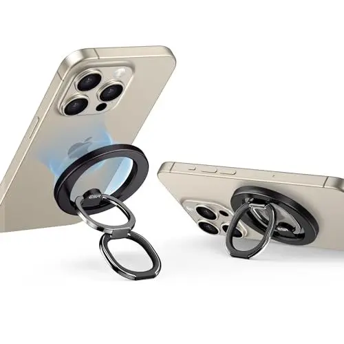 Produktbild: ESR Handy Ring Halterung Magnetisch für MagSafe, Verstellbarer Ständer Handy Griff Fingerhalter für iPhone 16/16e/15/14/13/12/Samsung/Android, alle Smartphones(2 Metallringe enthalten),Magsafe Zubehör