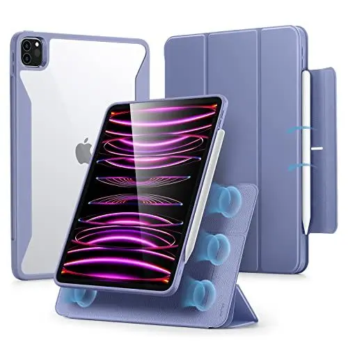 Produktbild: ESR Hybrid Hülle für iPad Pro 12.9 Hülle (2022/2021), iPad Pro 12.9 Case mit Pencil Halter, Abnehmbare Magnetische Abdeckung, Vertikaler Ständer, Rebound 360 Serie, Lila
