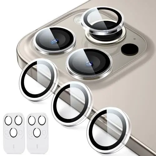 Produktbild: ESR Kamera Schutz für iPhone 15 Pro Max/15 Pro/14 Pro Max/14 Pro，Armorite Einzel Linsen Schutzfolien, kratzfestes, ultradünnes gehärtetes Glas mit Aluminiumkante, Armorite-Serie, 2 Stück, Klar