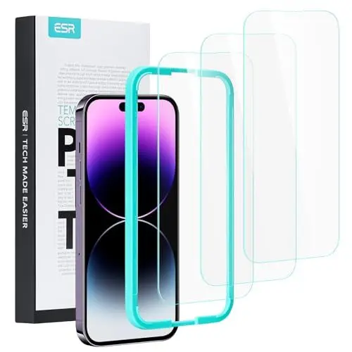 Produktbild: ESR für Panzerglas für iPhone 14 Pro Max, Displayschutzfolien praktischer Ausrichtrahmen, Militärnorm Schutz, sehr robust, kratzfest, 3 Stück