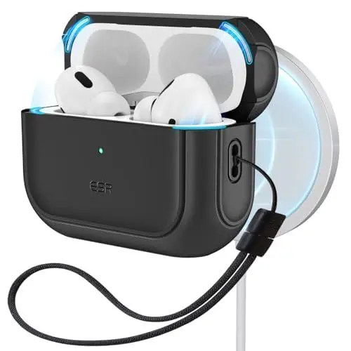 Produktbild: ESR für Airpods Pro 2 Hülle (2023/2022/2019), kompatibel mit AirPods Pro 2./1. Generation, MagSafe Ready, Magnetischer Deckel, USB-C/Lightning Kabel, Hybrid Sturzschutz, Schwarz