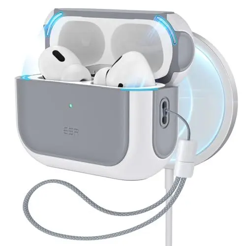 Produktbild: ESR für Airpods Pro 2 Hülle (2023/2022/2019), kompatibel mit AirPods Pro 2./1. Generation, MagSafe Ready, Magnetischer Deckel, USB-C/Lightning Kabel, Hybrid Sturzschutz, Weiß