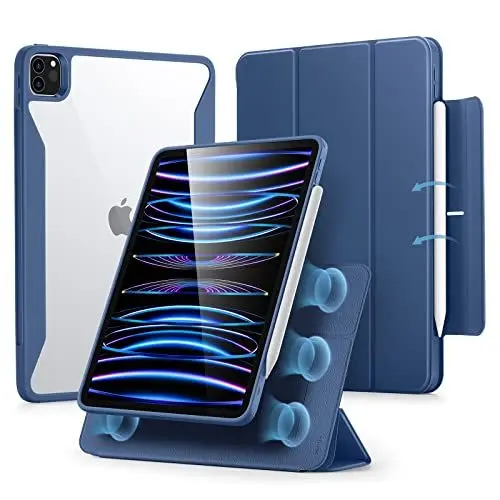 Produktbild: ESR für iPad Pro 11 Hülle Hybrid, iPad 11 Pro Hülle (2022/2021/2020/2018) mit Pencil Halter, Abnehmbare Magnetische Abdeckung, Vertikaler Ständer, iPad Pro 11 Case, Rebound 360 Serie, Blau