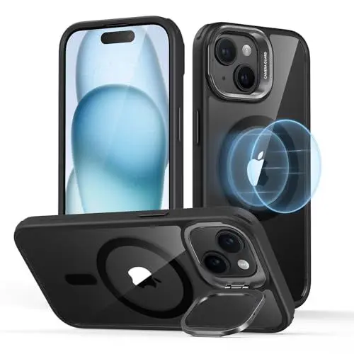 Produktbild: ESR für iPhone 15 Hülle Kompatibel mit MagSafe, Zertifizierte Militärschutz Handyhülle iPhone 15 Case, Integrierter Versteck Ständer Handyhülle, Kratzfeste Rückseite Schutzhülle, Klares Schwarz