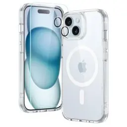 Produktbild: ESR für iPhone 15 Hüllen Set, 1 Displayschutzfolie aus gehärtetem Glas, 1 Satz Kamera Schutzfolien, Militärnorm Schutz, vergilbungs- und kratzfestes MagSafe Handy Case, Classic Serie, Klares
