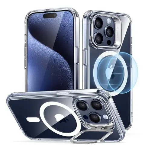 Produktbild: ESR für iPhone 15 Pro Hülle für MagSafe, Militärnorm Schutzhülle Upgrade integrierter Versteck Ständer Handyhülle Case für iPhone 15 Pro Case, Kratzfeste Rückseite, Klar