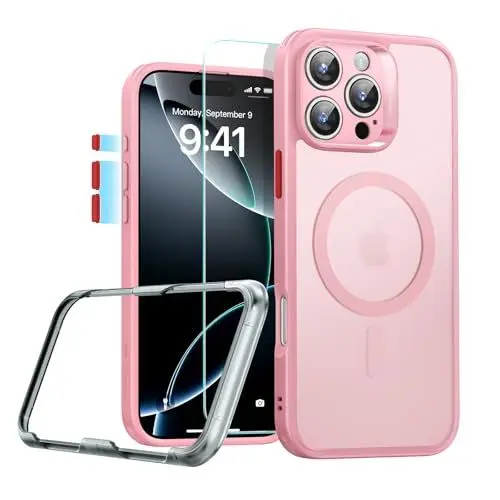 Produktbild: ESR für iPhone 16 Pro Hülle (4 in 1) Set,Transparente Matte Hülle mit Displayschutzfolie, Kompatibel mit MagSafe, Militärnorm Schutz, Classic Serie, Mattiertes Rosa