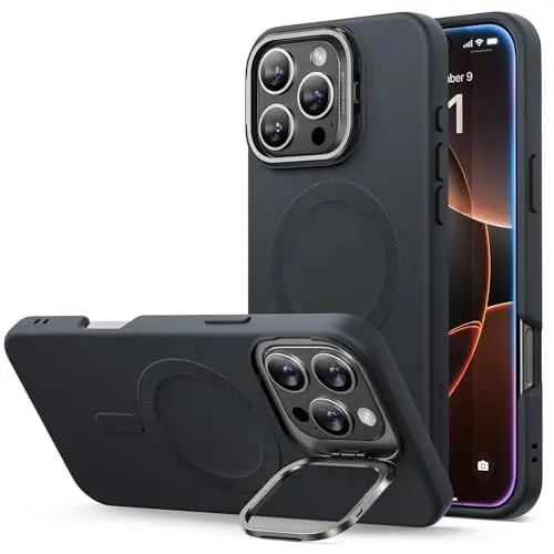 Produktbild: ESR für iPhone 16 Pro Max Hülle, Silikon Hülle mit Ständer, kompatibel mit MagSafe, integrierter Kameraständer, magnetische Handyhülle für iPhone 16 Pro Max, Cloud Serie, Schwarz