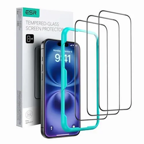 Produktbild: ESR für iPhone 16/iPhone 15 für Panzerglas, Displayschutzfolie 3 Stück, gehärtete Glasfolie mit einfachem Befestigungswerkzeug, 9H Härte, Vollbildschirm Schutzfolie iPhone 16/15, HD klar, kratzfest