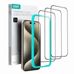 Produktbild: ESR für iPhone 15 Pro für Panzerglas, Displayschutzfolie 3 Stück, gehärtete Glasfolie mit einfachem Befestigungswerkzeug, 9H Härte, Vollbildschirm Schutzfolie iPhone 15 Pro, HD klar, kratzfest