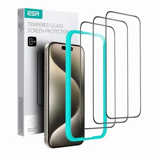 Produktbild: ESR für iPhone 15 Pro für Panzerglas Displayschutzfolien, 3 Displayschutzfolien, 2,5D Gebogene Kanten, vollständiger Militärnorm Schutz, Kratzfest