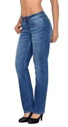 Produktbild: ESRA Damen Jeans Hose Damen Jeanshose gerader Schnitt Straight-Fit Jeans Damen High Waist bis Übergröße Große Größen G600