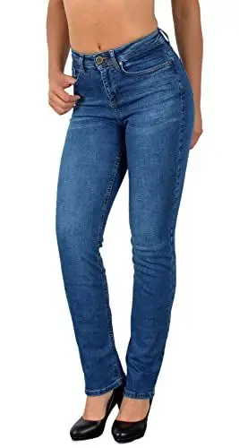 Produktbild: ESRA Damen Jeans Hose High Waist Jeans Damen Straight Leg Hose bis Übergröße G300