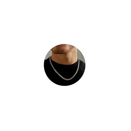 Produktbild: Esrael Silberkette Herren 3mm Silber Kette Herren Kubanische Halskette Edelstahl Kette für Männer Junge Halsketten Schmuck Geschenke für Männer 20 Zoll