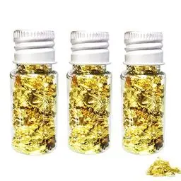 Produktbild: Essbare Blattgoldblätter, Blattgold Flocken Multifunktions-Dekorfolienpapier Goldfolie Papier Dekorfolie Papier Küche Mousse Kuchen Backen Gebäck Kunsthandwerk Decor (3 Flaschen)