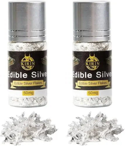 Produktbild: Essbare Blattsilber Flocken echtes Silber 100mg Streuer zum Basteln Lebensmittel Kuchen Backen Torten Schokolade Dekorfolie Künstlerbedarf