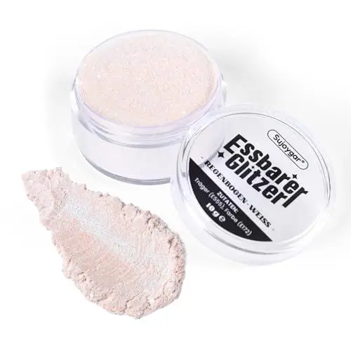 Produktbild: Essbarer Glitzer - 10g Regenbogen-Weiss Glitzer für Getränke, Essbarer Glitzer für Cocktails, Kuchendekoration, Kekse, Erdbeeren, Schokolade, 100% lebensmittelechtes Streusel Glitzerpulver