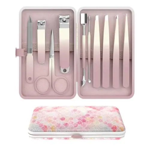 Produktbild: ESSBES Maniküre-Set 10-in-1, Nagelknipser, Schere, Pinzette, Nagelpflegeset aus Edelstahl mit Reiseetui (Lila)