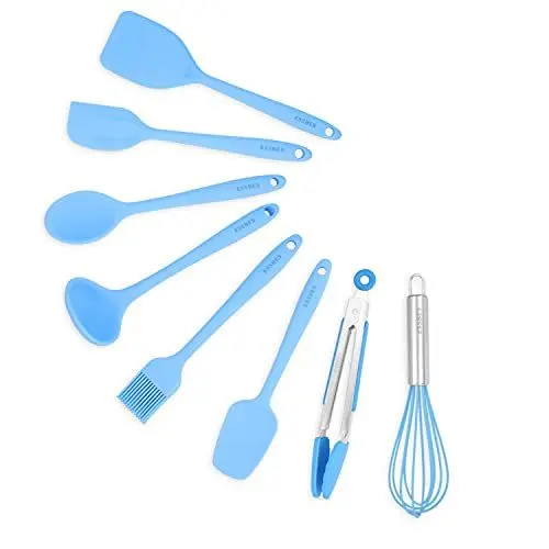 Produktbild: ESSBES Mini-Küchenutensilien aus Silikon, 8er-Set, Kleine Küchenutensilien, Antihaftbeschichtetes Kochgeschirr mit Loch Zum Aufhängen (Blau)