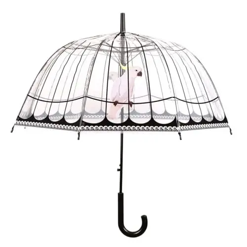 Produktbild: Esschert Design Regenschirm Vogelkäfig aus Polyester/Stahl, Ø 81 x 83 cm, Kunststoffgriff, transparente Schirmfläche im Vogelkäfig-Design, extra lang