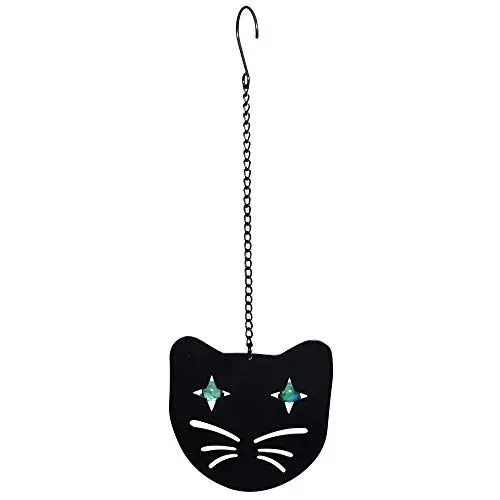 Produktbild: Esschert Design Vogelscheuche Katzen-Gesicht aus Weichstahl/Glas, 12 x 1,7 x 12 cm, Glasperlen als Augen, schwarz