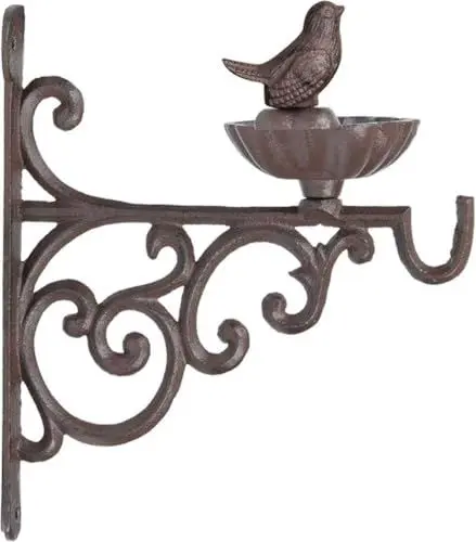 Produktbild: Esschert Design Wand Futter Schale 19cm Vogel Tränke Bad Wand Gusseisen rost braun Metall Haken