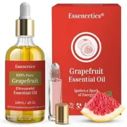 Produktbild: Essencetics Ätherisches Grapefruitöl – 118ml Glasflasche mit Tropfer & Roll-On – Bio Grapefruit Öl für Diffuser, Hautpflege & Seifenherstellung 100% Bio