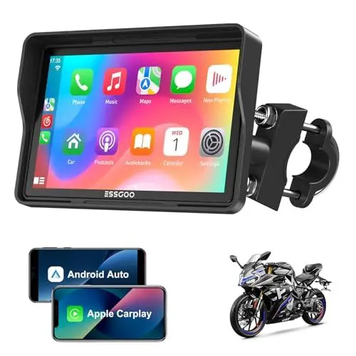 Produktbild: ESSGOO Motorrad Carplay 5 Zoll IPS Touchscreen Mit Wireless Carplay & Android Auto, Wasserdichtes Motorrad-Navi, Bluetooth Musik üBer Helm, Navigation, Siri UnterstüTzung