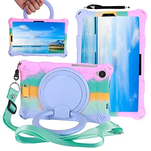 Produktbild: ESSTORE Hülle kompatibel mit Lenovo Tab M8 (4. Gen) 8 Zoll TB300FU/ Tab M8 (3. Gen) TB-8506F / Tab M8 HD TB-8505F, (360 drehbarer Ständer)(Schultergurt)(Stylus) (Bleistifthalterung), Bunt 1
