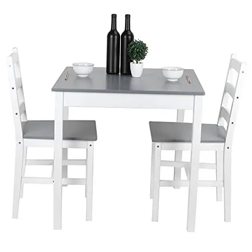 Produktbild: Esszimmergarnitur 2 Sitzer, Massiver Kiefernholztisch und Hochlehner Esszimmergarnitur, Küchentisch Stilvolle Esstischstühle für Küche Wohnzimmer Zuhause, Grau(Grau)