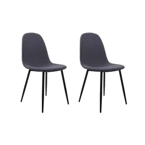 Produktbild: Esszimmerstuhl Küchenstuhl Bürostuhl Stuhl Sitzmaterial aus Stoff mit schwarzen Metallbeinen, 120 kg Sitzlast 43 x 39 x 87 cm, Bequem Home Office Stuhl, dunkelgrauer Sitz, Schwarze Beine 2er Set