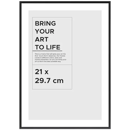 Produktbild: Estancia Schwarzer Aluminium Bilderrahmen 21x29.7 (A4) mit Bruchsicherem Plexiglas | Moderner Portraitrahmen Aluminium | Rahmen A4 | Schwarz Bilderrahmen Din A4