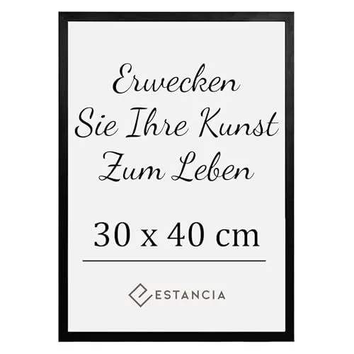 Produktbild: Estancia Schwarzer Holz Bilderrahmen 30x40 cm mit Bruchsicherem Acrylglas | Rahmen 30x40 cm | Bilderrahmen 30 x 40 cm | Schwarz Holzrahmen 40x30 cm