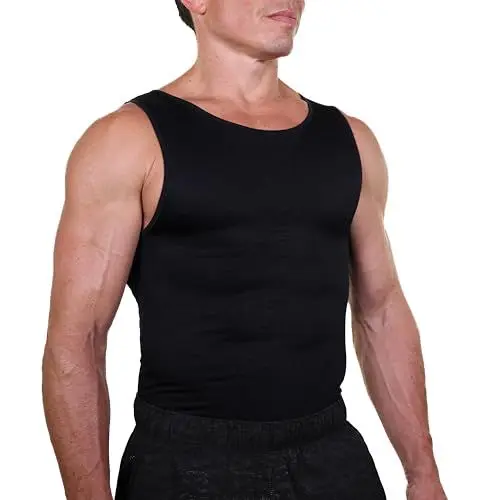 Produktbild: Esteem Apparel Herren Kompressionshemd Weste Figurformender Body Shaper Nahtlose Unterhemden Shapewear Workout Tanktops (Schwarz, XL)