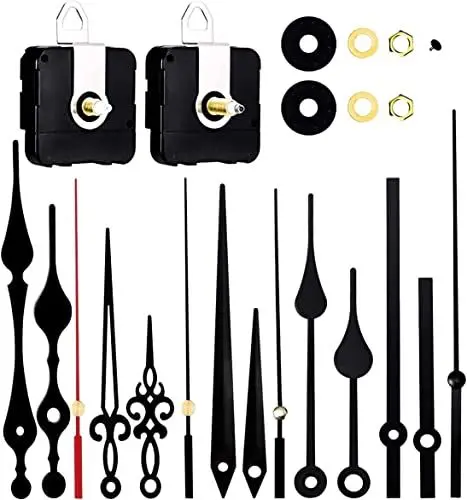 Produktbild: Esteopt Uhrwerk-Set, batteriebetrieben, Quarz-Uhrwerk-Ersatz, Langer und kurzer Schaft, Wanduhr-Mechanismus, Motor-Ersatzteile, DIY-Reparatur-Teile (Black)