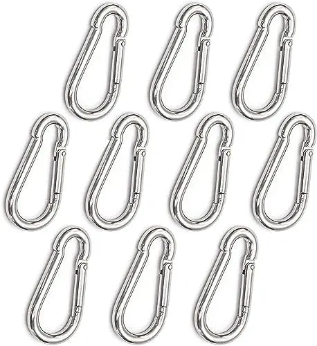 Produktbild: Estika Karabinerhaken - 10 Stück - 5 x 50 mm - Karabiner verzinkter Stahl bis 100 kg für Schlüssel, Hängematten, Dekoration