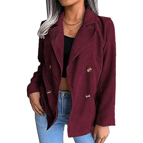 Produktbild: Estink Damen-Blazer aus Cord, Lässig, V-Ausschnitt, Lange Ärmel, Vorne Offen, Revers, Zweireihig, Arbeits- und Bürojacke (S)