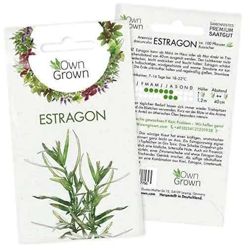 Produktbild: Estragon Samen: Premium Estragon Saatgut zur Anzucht von ca 100 Kräuter Pflanzen – Köstliche Gartenkräuter Pflanzen mehrjährig – Wildkräuter Samen für Garten und Balkon – Kräuter Saatgut von OwnGrown