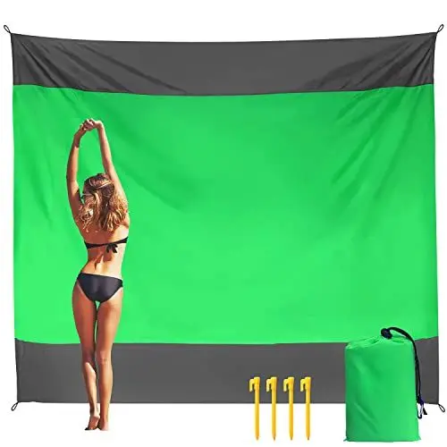 Produktbild: ESTVIIG Stranddecke Sandfrei Strandmatte, 250cm x 210cm XXXL Große Strandmatte Wasserdicht & Sandfest, Campingdecke mit 4 Heringe, Stranddecke für Strand Campen Picknick Ausflüge