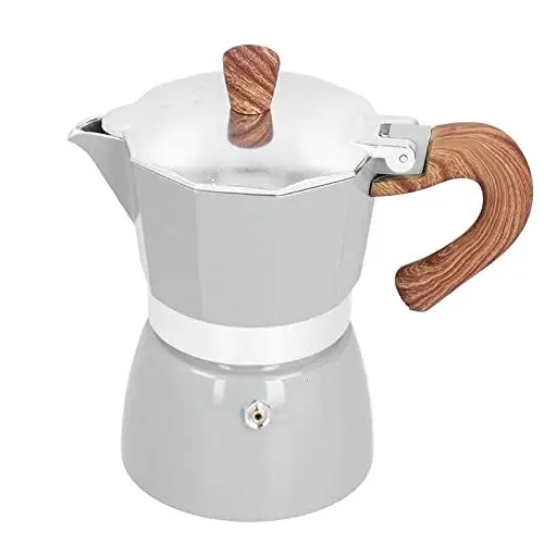 Produktbild: ETAINGYEUN 150 ml praktische Aluminium-Kaffeemaschine, achteckige Kaffeekanne, einfach zu bedienen, hitzebeständige Griffe, Küchengerät (Modell Silber)