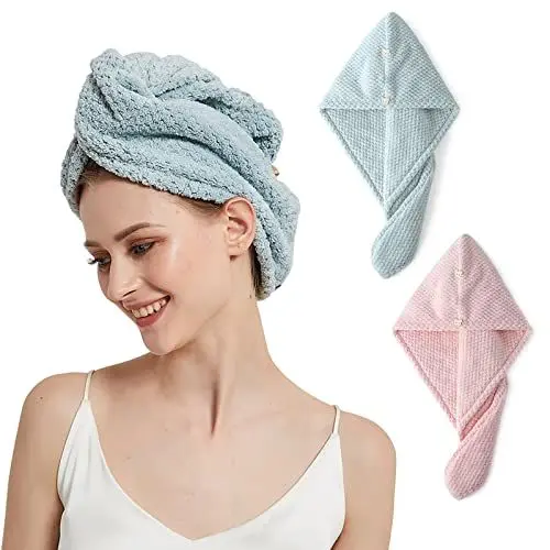Produktbild: Eteamcan Haarturban Turban Handtuch mit Knopf Turban Handtücher Mikrofaser Handtuch Haare Haartrockentuch Schnelltrocknend für Damen Lange Haar 2er